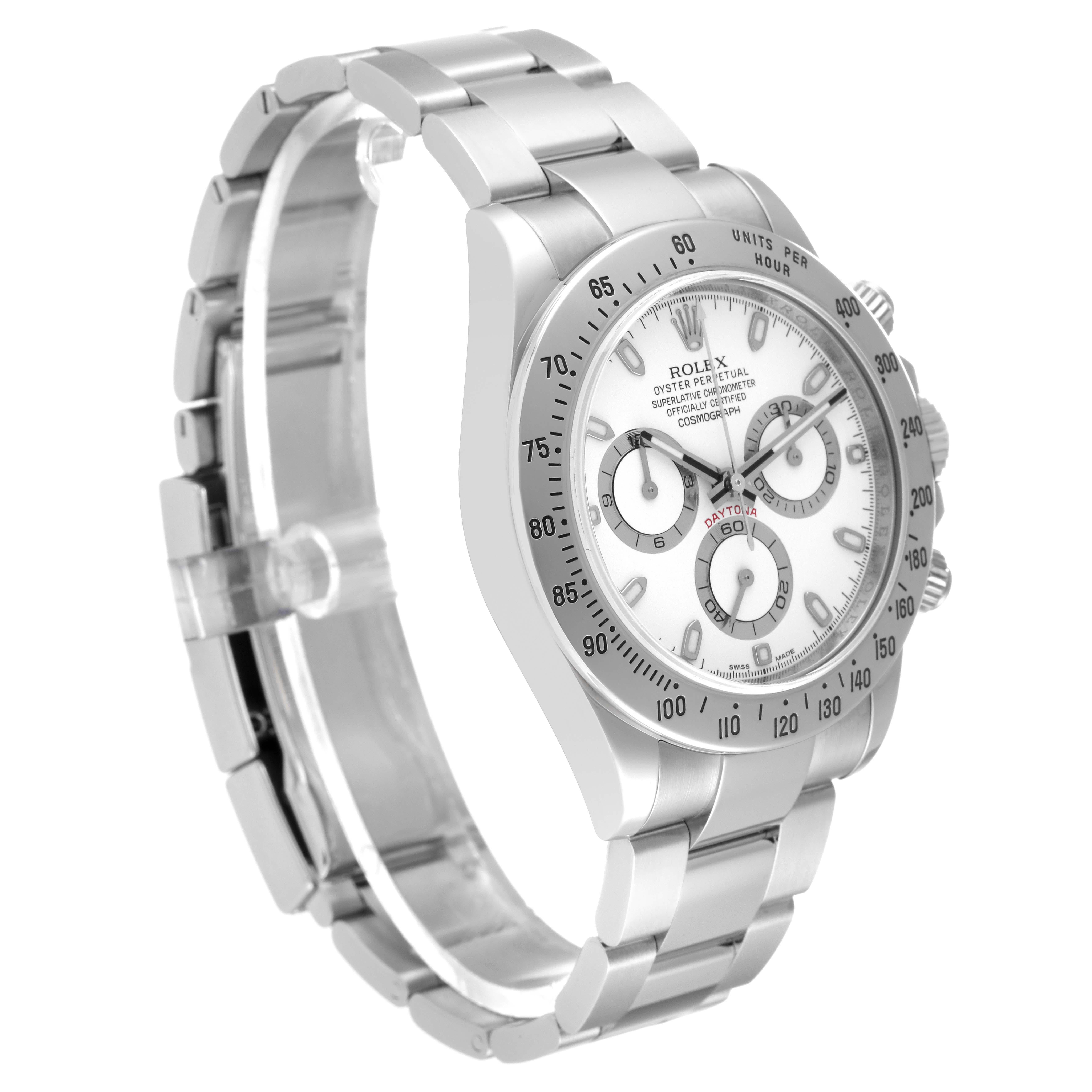 Rolex Daytona White Dial Chronograph Steel Mens Watch 116520 Box Card In Excellent Condition In Atlanta, GA