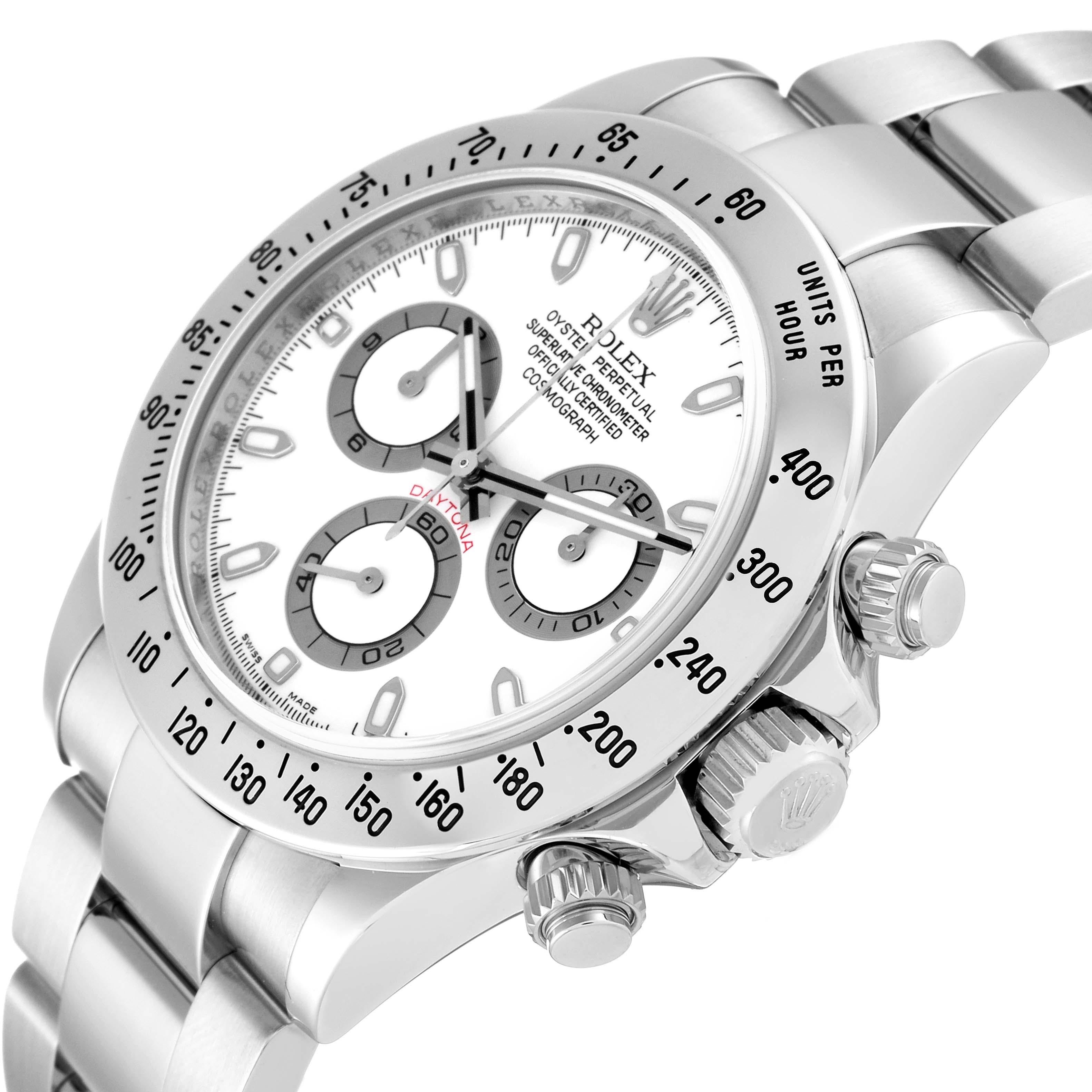 Rolex Daytona White Dial Chronograph Steel Mens Watch 116520 Box Card In Excellent Condition In Atlanta, GA