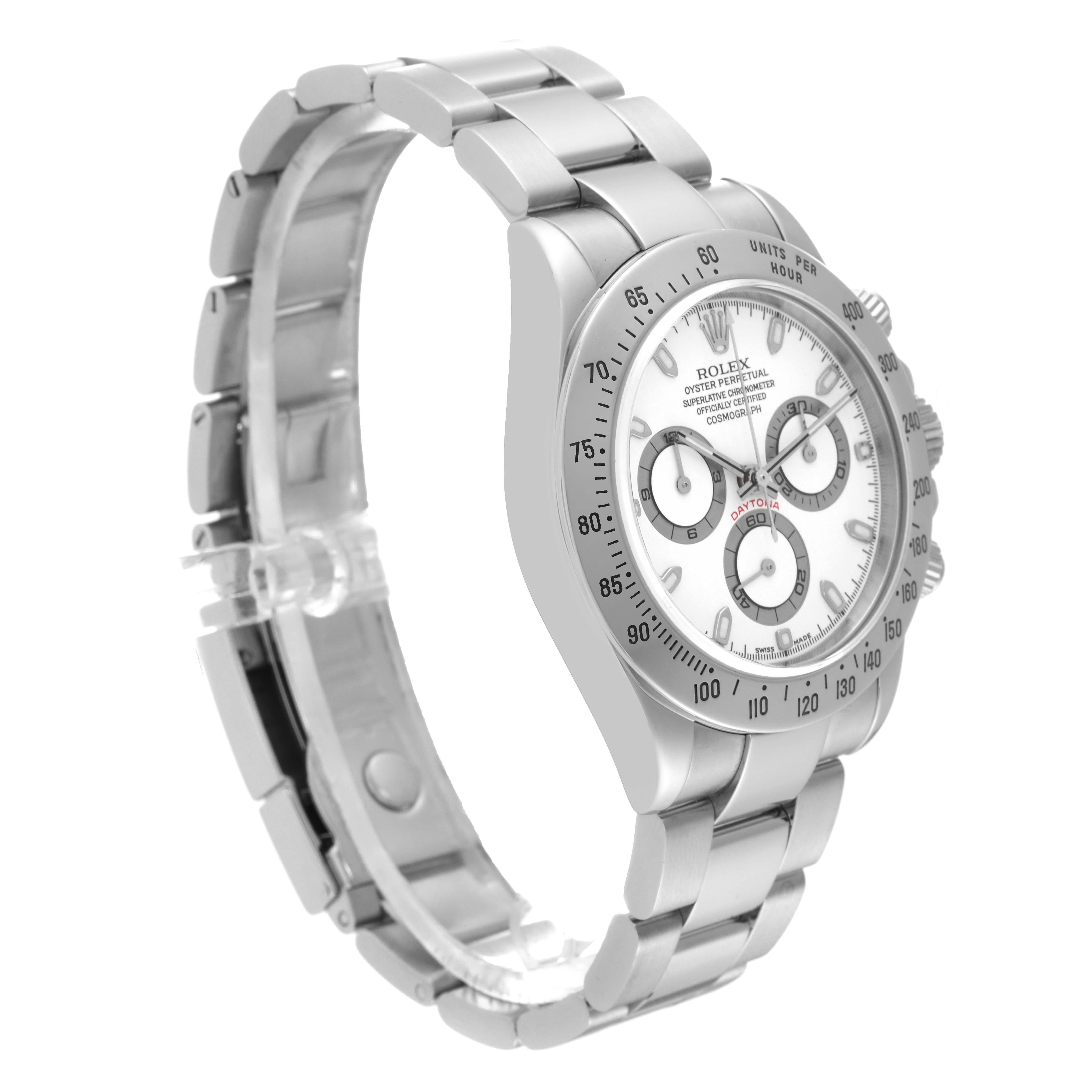 Rolex Daytona Weißes Zifferblatt Chronograph Stahl Herrenuhr 116520 Box Papiere im Angebot 7