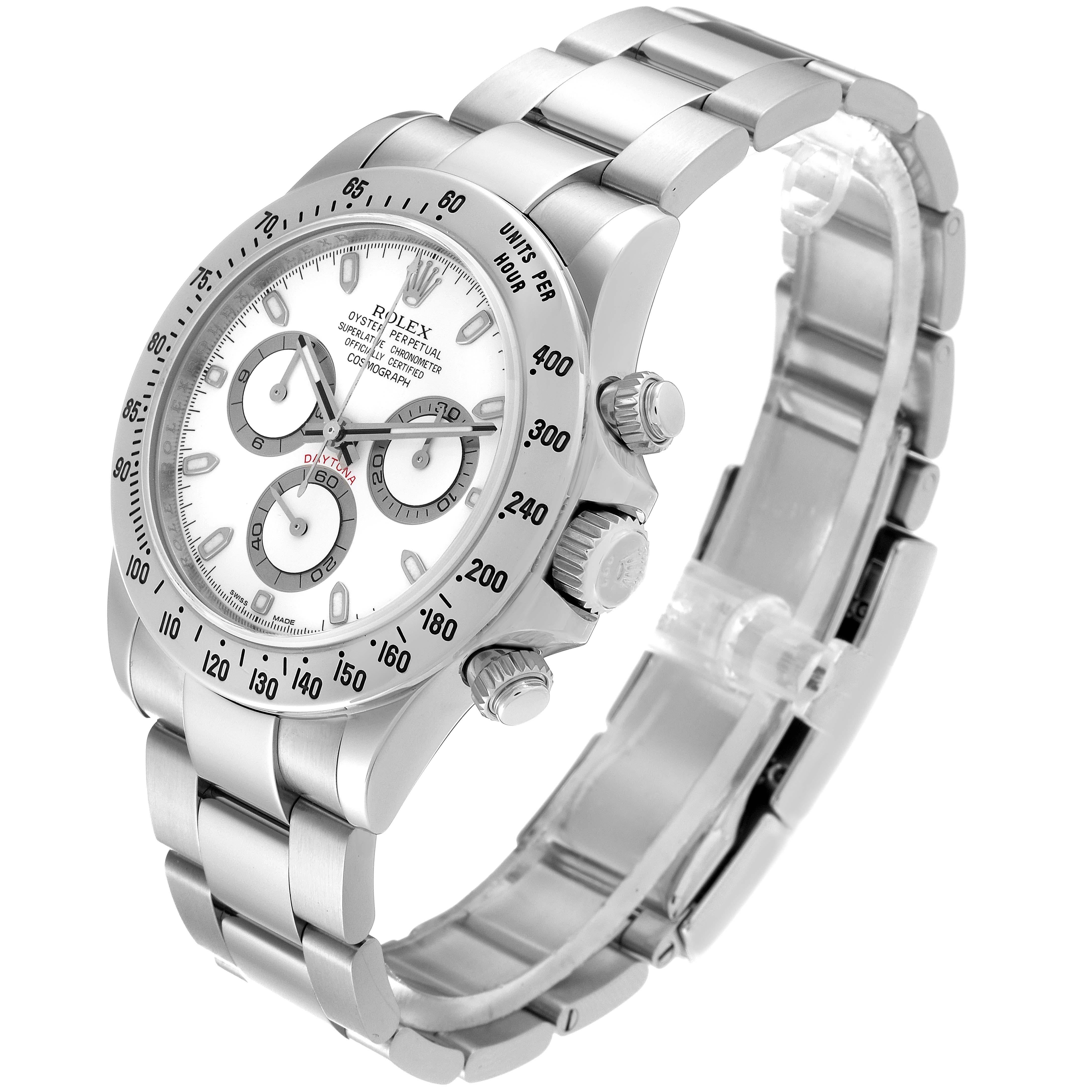 Rolex Daytona Montre homme en acier avec cadran blanc et chronographe 116520 en vente 6