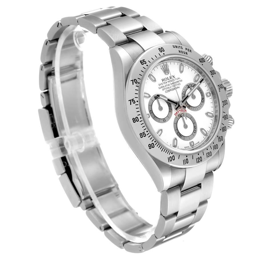 Rolex Daytona weißes Zifferblatt Chronograph Stahl Herrenuhr 116520 im Zustand „Hervorragend“ im Angebot in Atlanta, GA