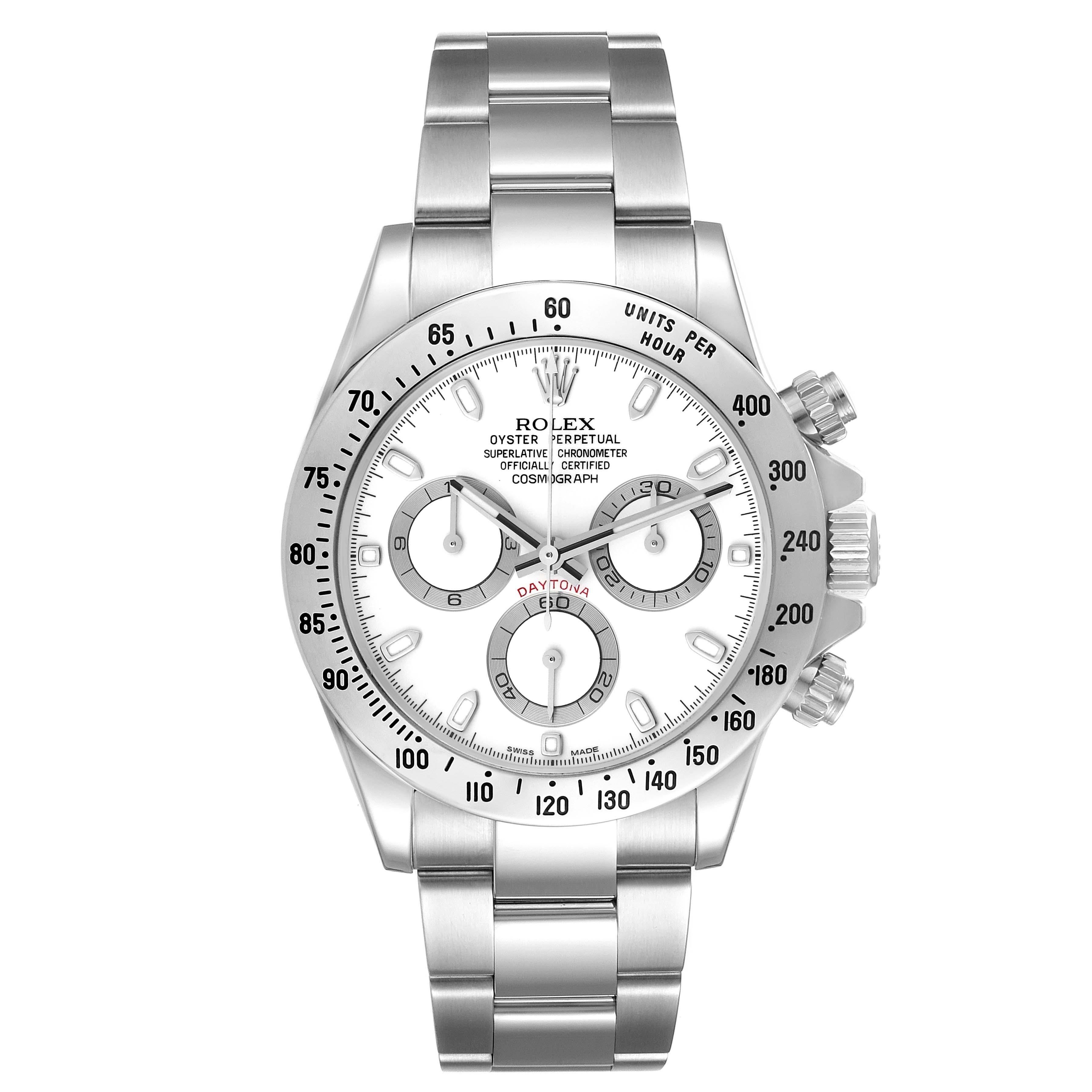 Rolex Daytona Montre homme en acier avec cadran blanc et chronographe 116520 Pour hommes en vente