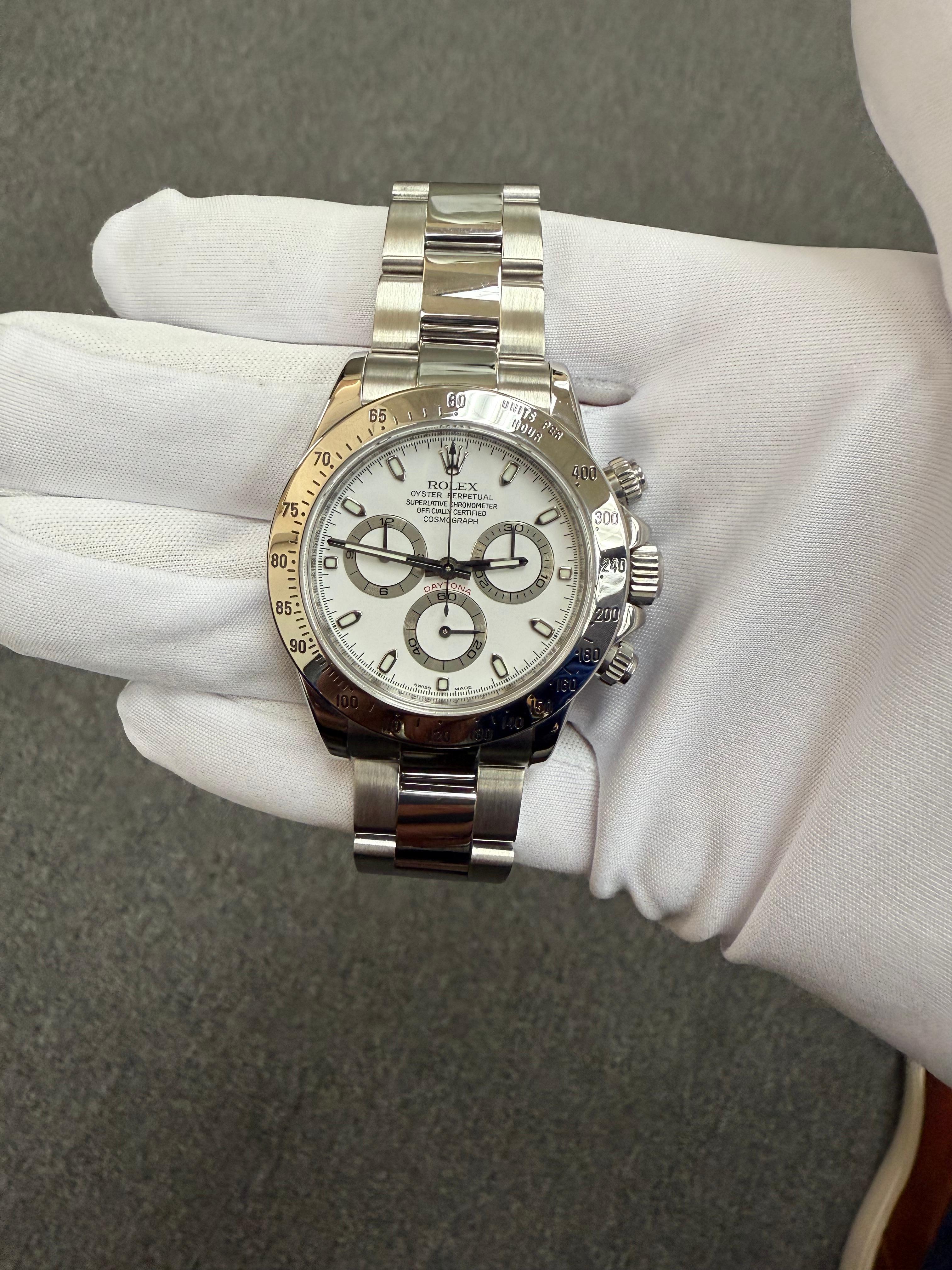 Reloj de pulsera Rolex Daytona de acero inoxidable con esfera blanca 116520 en venta 6