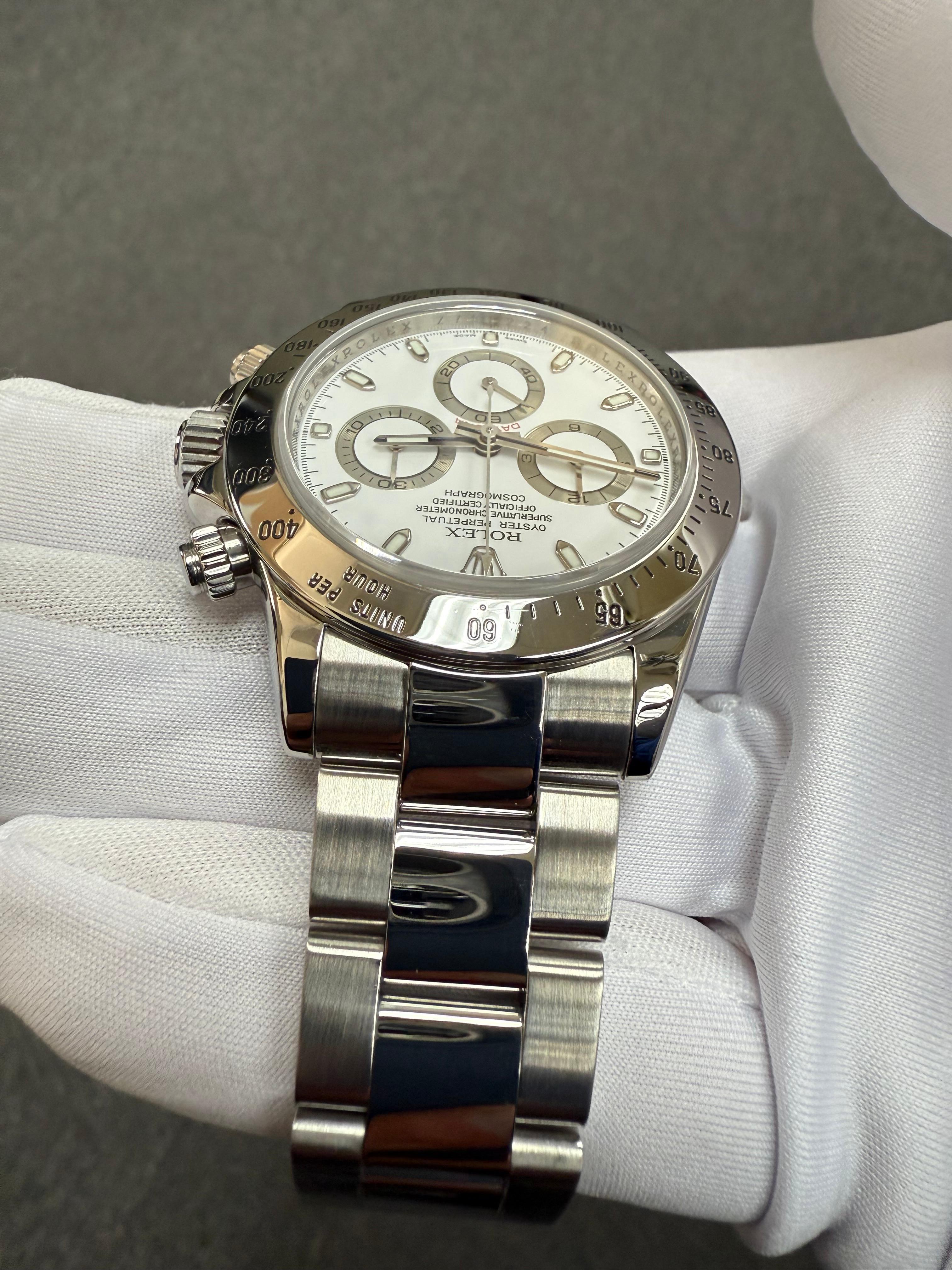 Reloj de pulsera Rolex Daytona de acero inoxidable con esfera blanca 116520 en venta 8