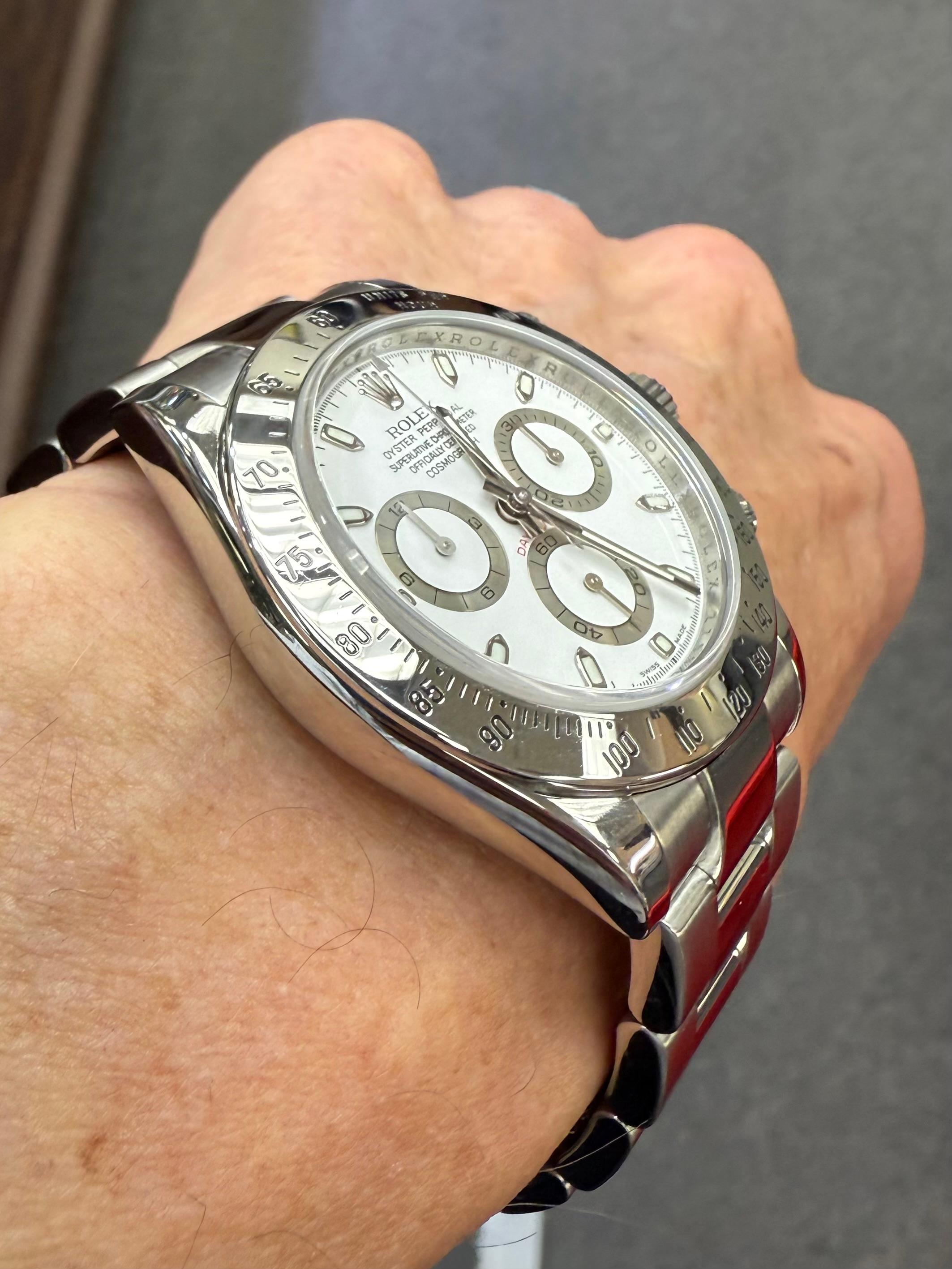 Reloj de pulsera Rolex Daytona de acero inoxidable con esfera blanca 116520 Contemporáneo en venta