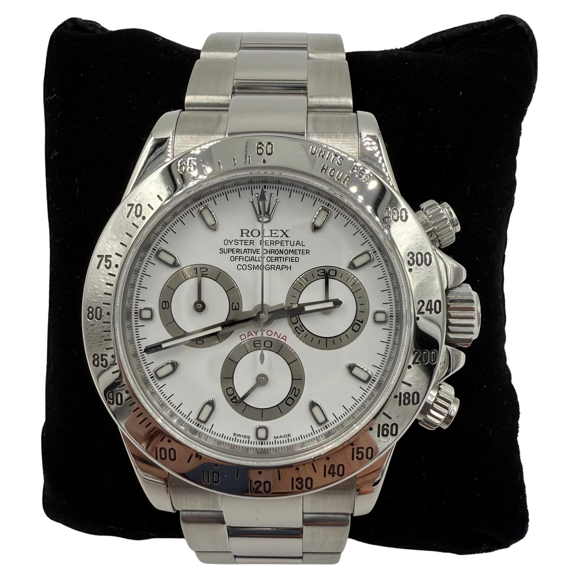 Reloj de pulsera Rolex Daytona de acero inoxidable con esfera blanca 116520 en venta