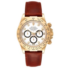 Rolex Daytona White Diamond Dial Yellow Gold Chronograph Mens Watch 16518