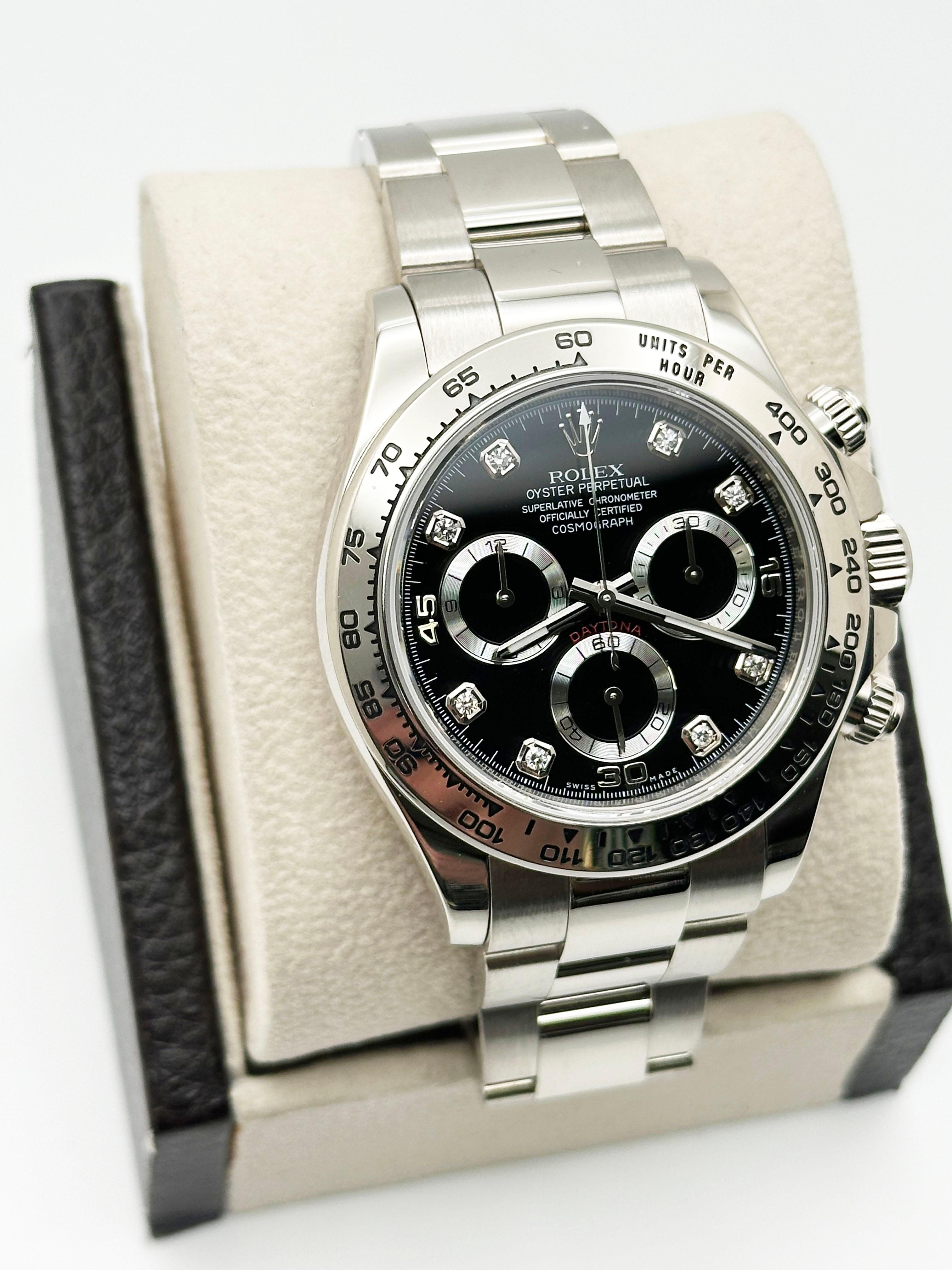 Uomo Rolex Daytona Oro Bianco 116509 40mm Quadrante Nero Diamante Oro Bianco 18K Scatola in vendita