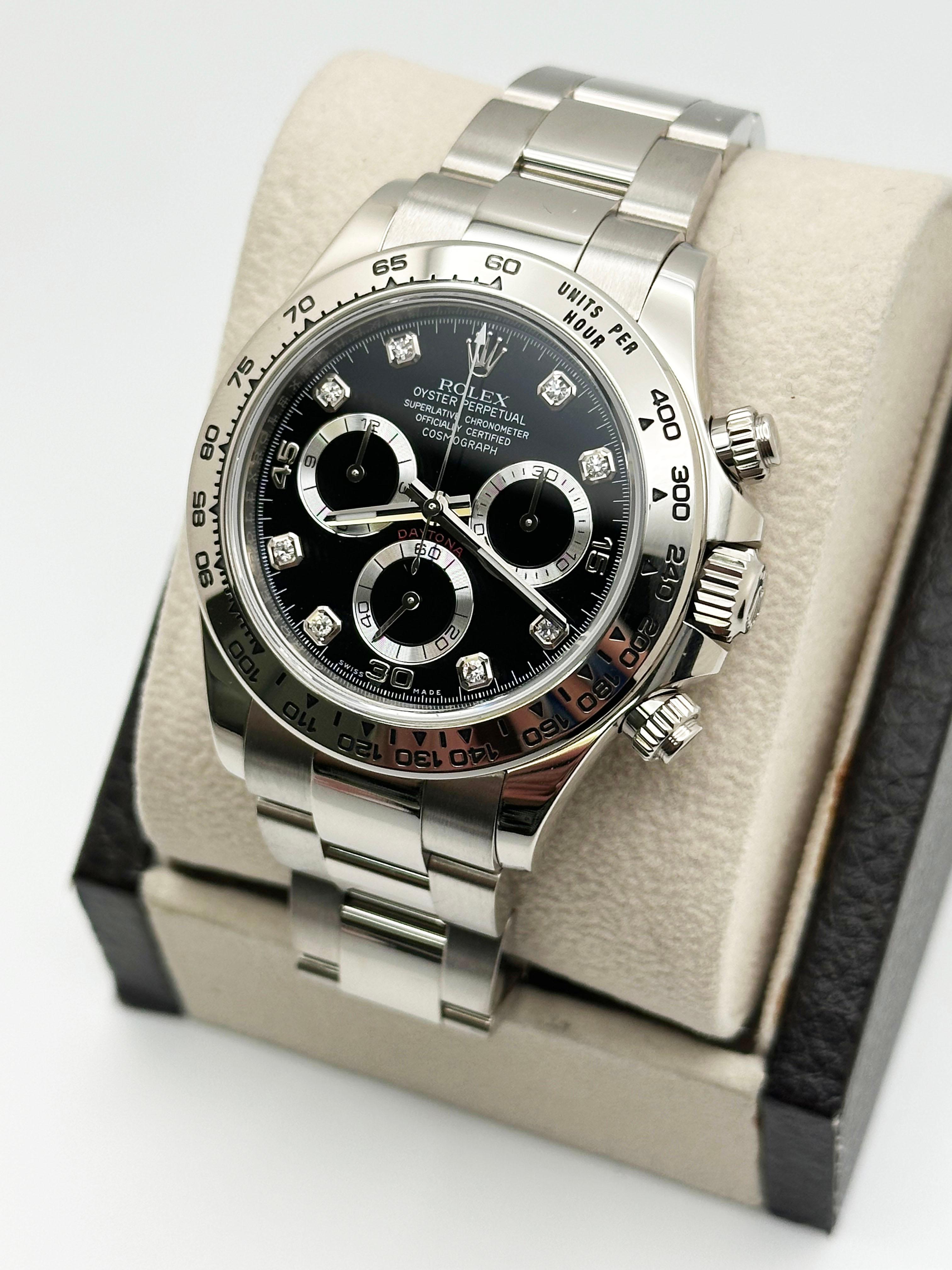 Rolex Daytona Oro Bianco 116509 40mm Quadrante Nero Diamante Oro Bianco 18K Scatola in vendita 1