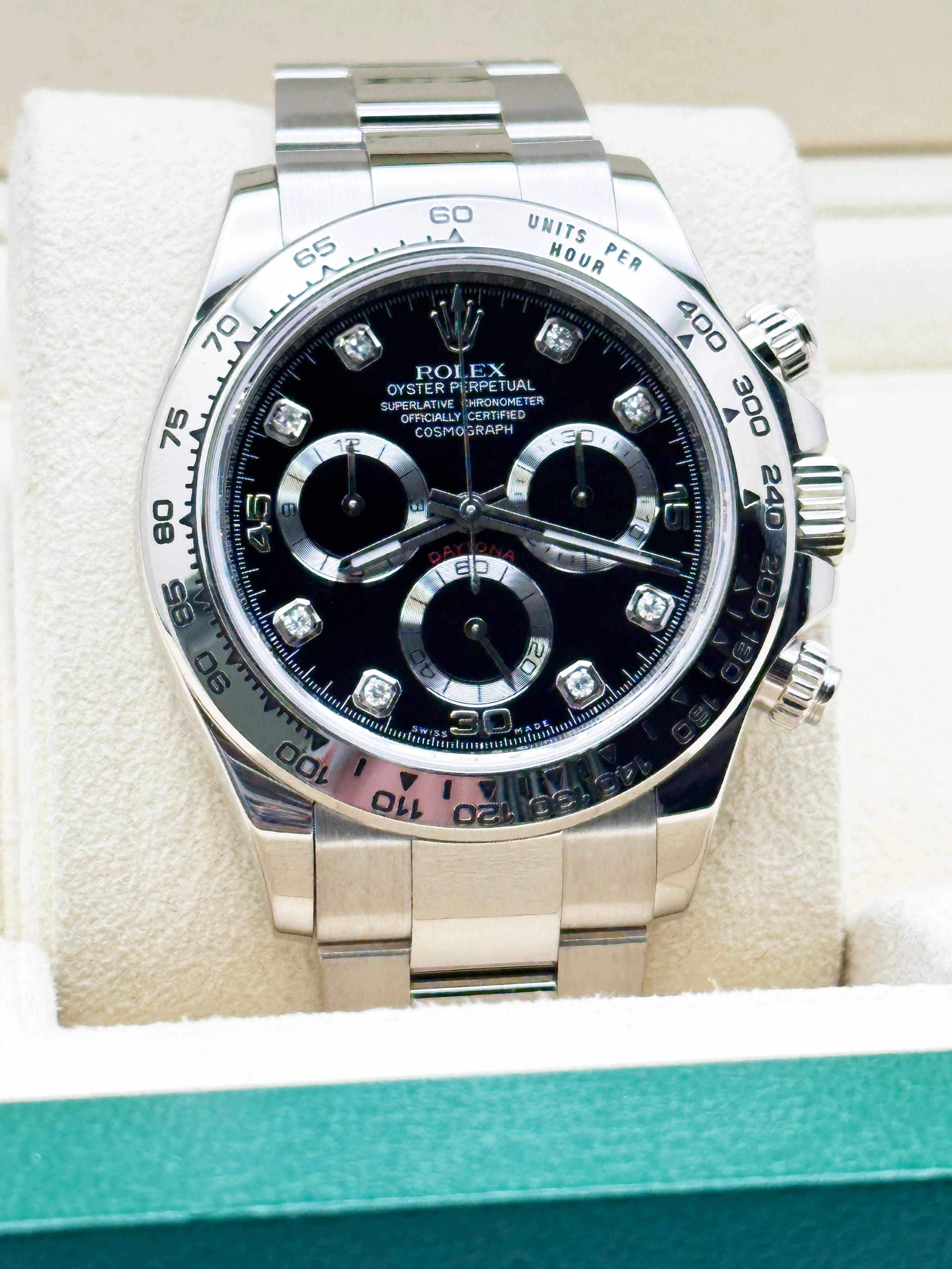 Rolex Daytona Weißgold 116509 40mm schwarzes Diamant-Zifferblatt 18K Weißgold Box