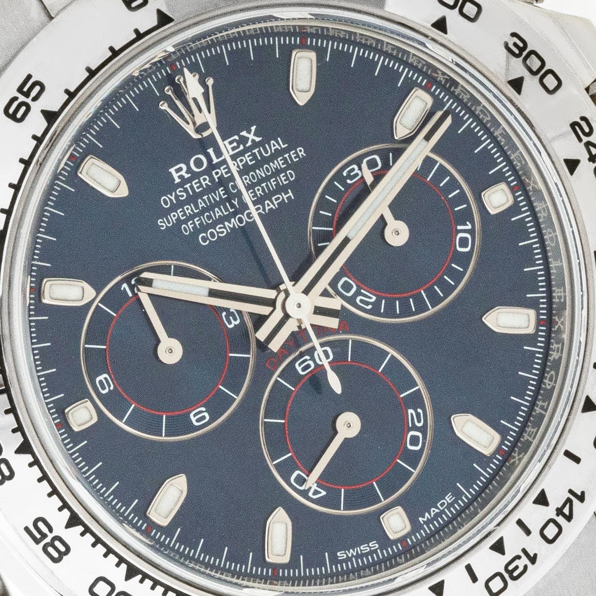 Rolex Daytona Weiß Gold Blau Zifferblatt 116509 im Zustand „Hervorragend“ im Angebot in Mayfair, London, London