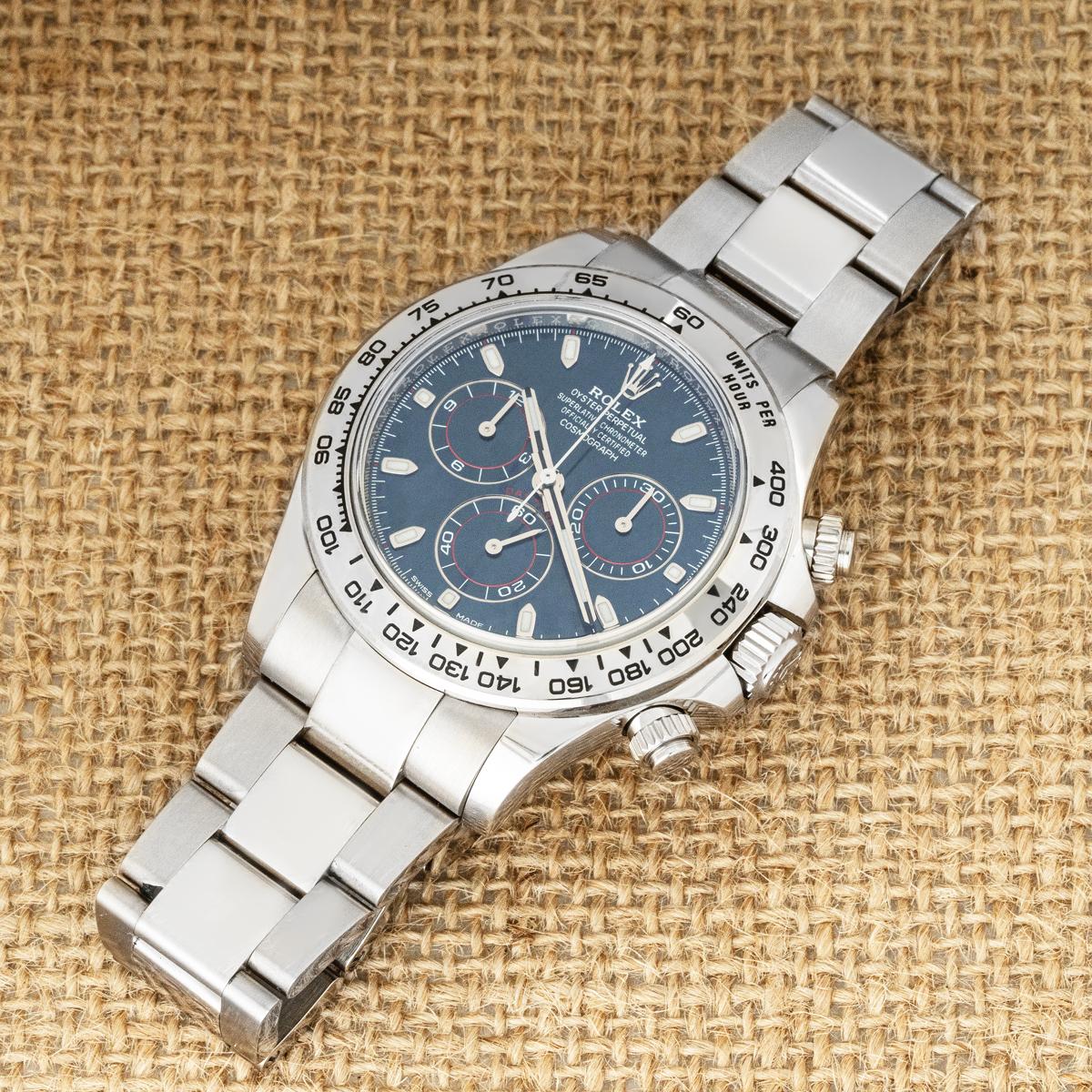 Rolex Daytona Weiß Gold Blau Zifferblatt 116509 im Angebot 4