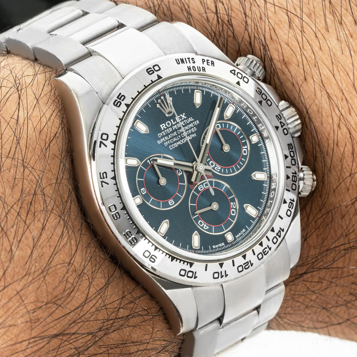 Rolex Daytona Weiß Gold Blau Zifferblatt 116509 im Angebot 5