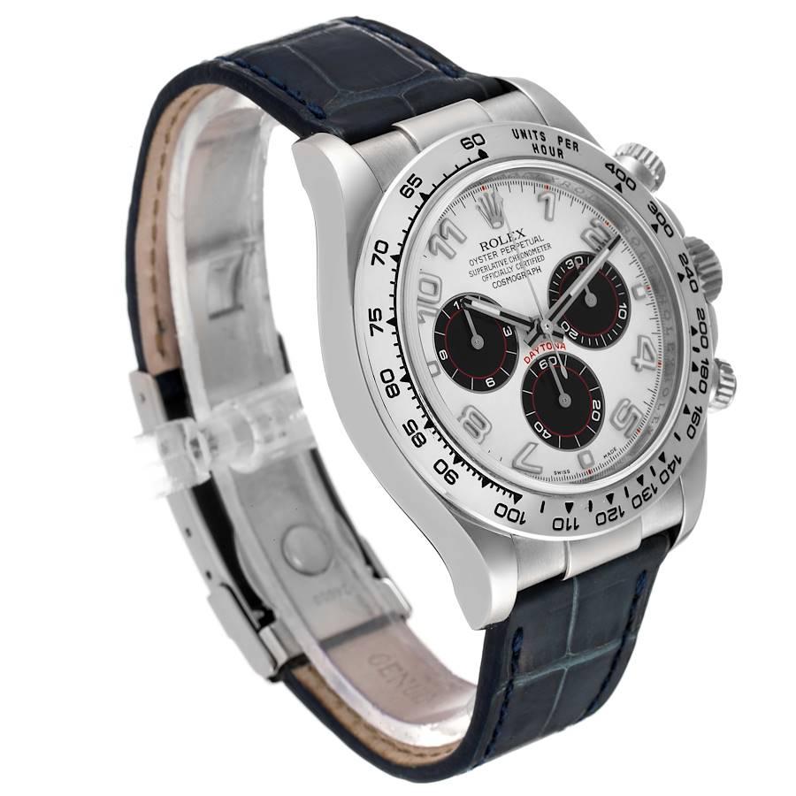 Rolex Daytona Weißgold-Chronograph-Herrenuhr mit blauem Riemen 116519 im Zustand „Hervorragend“ im Angebot in Atlanta, GA