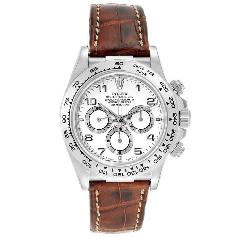 Rolex Daytona White Gold Brown Strap Chronograph Men's Watch 16519 For Sale at 1stDibs rolex