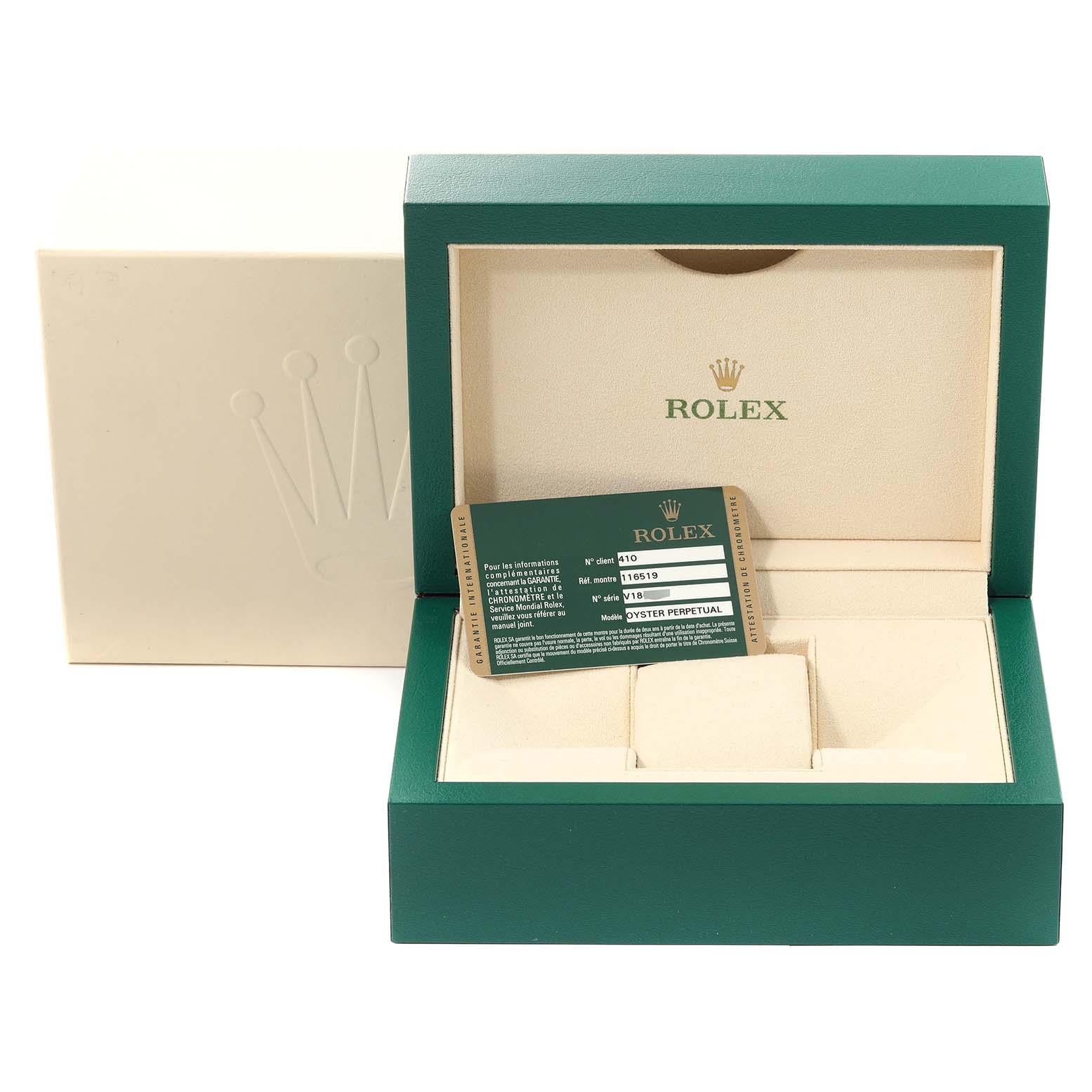 Rolex Daytona Or Blanc Nacre Cadran Diamant Montre Homme 116519 Box Card en vente 5
