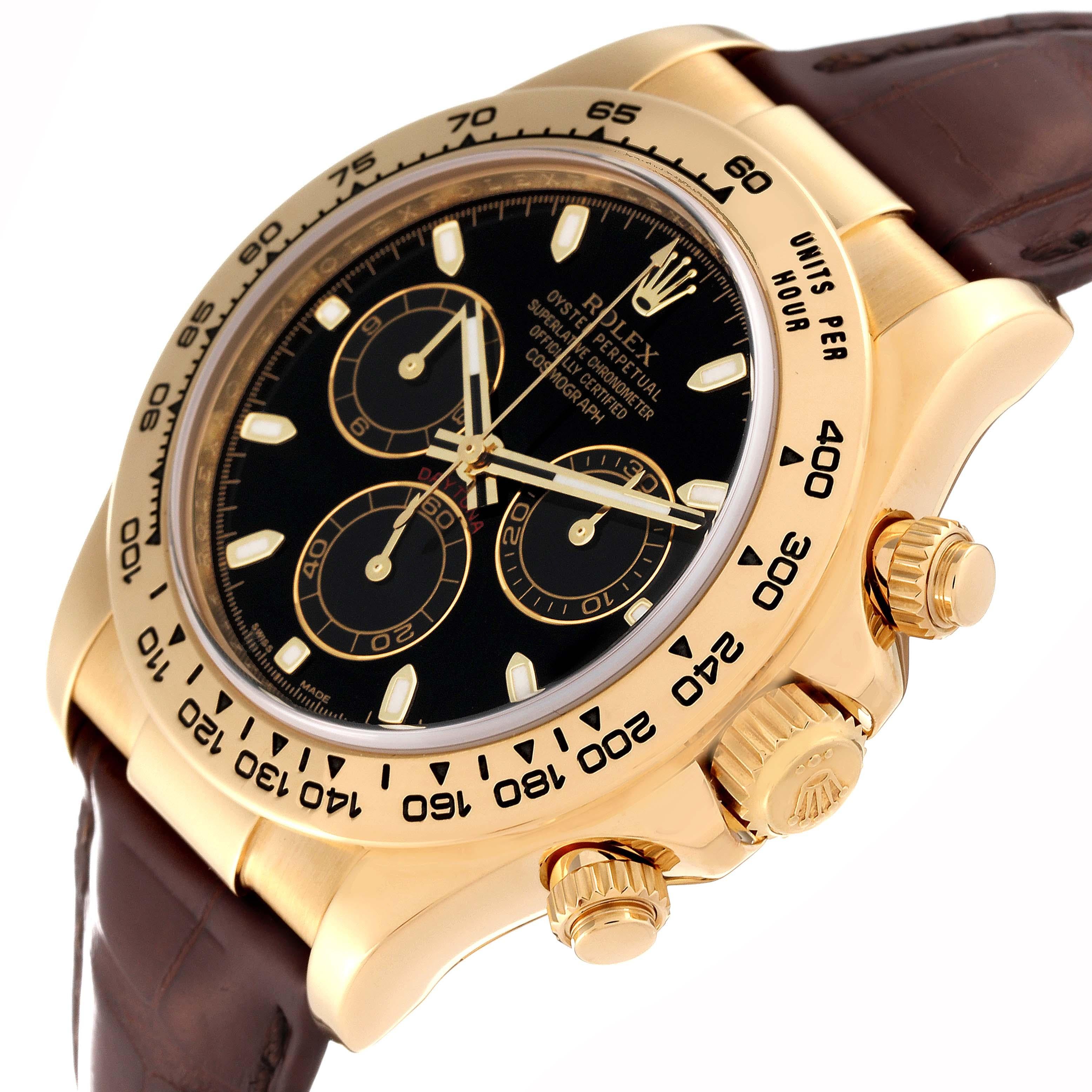 Rolex Daytona Yellow Gold Black Dial Mens Watch 116518 Box Card For Sale 1