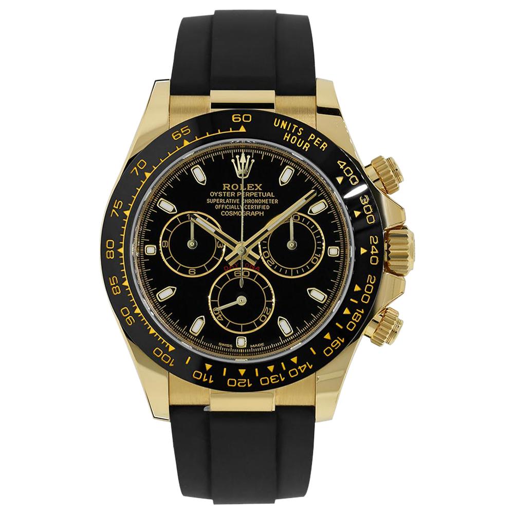 Rolex Daytona Yellow Gold Black Dial Oysterflex Bracelet Watch 116518LN