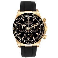 Rolex Daytona Yellow Gold Ceramic Bezel Rubber Strap Watch 116518 Box Card