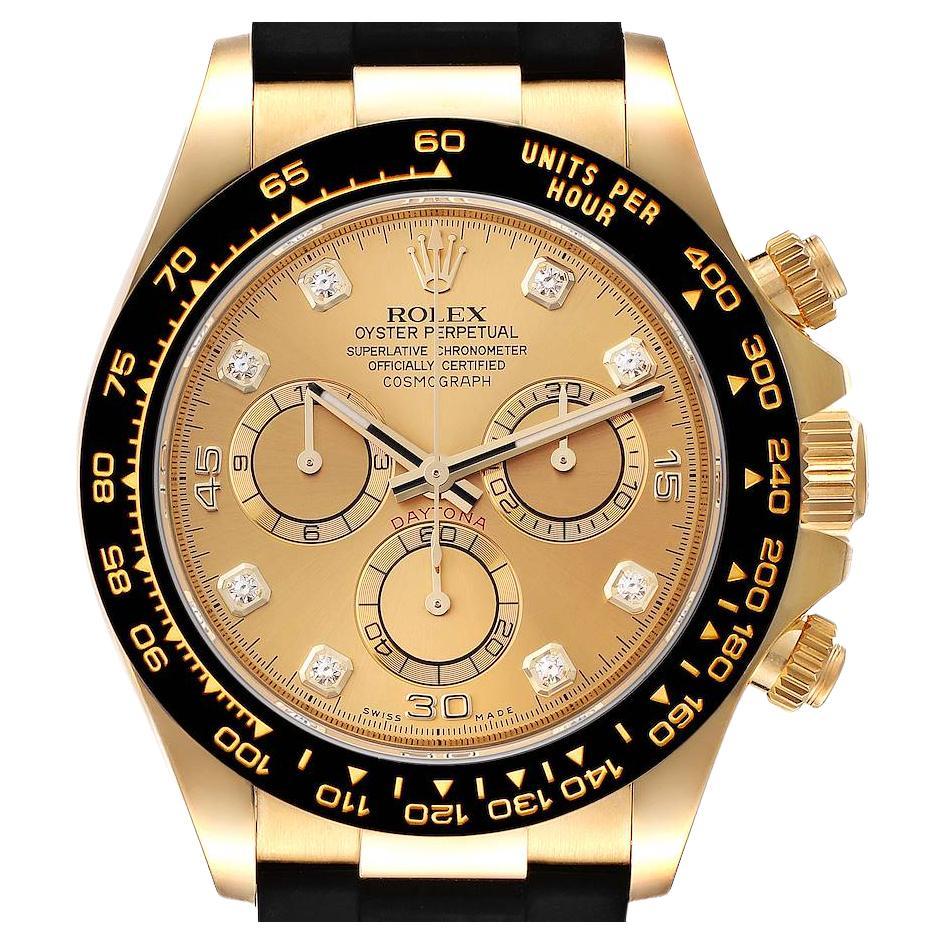 Rolex Daytona Yellow Gold Ceramic Bezel Rubber Strap Watch 116518 Box Card