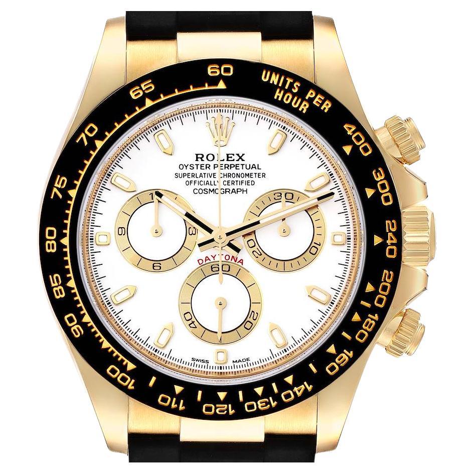 Rolex Daytona Yellow Gold Ceramic Bezel Rubber Strap Watch 116518 Box Card For Sale