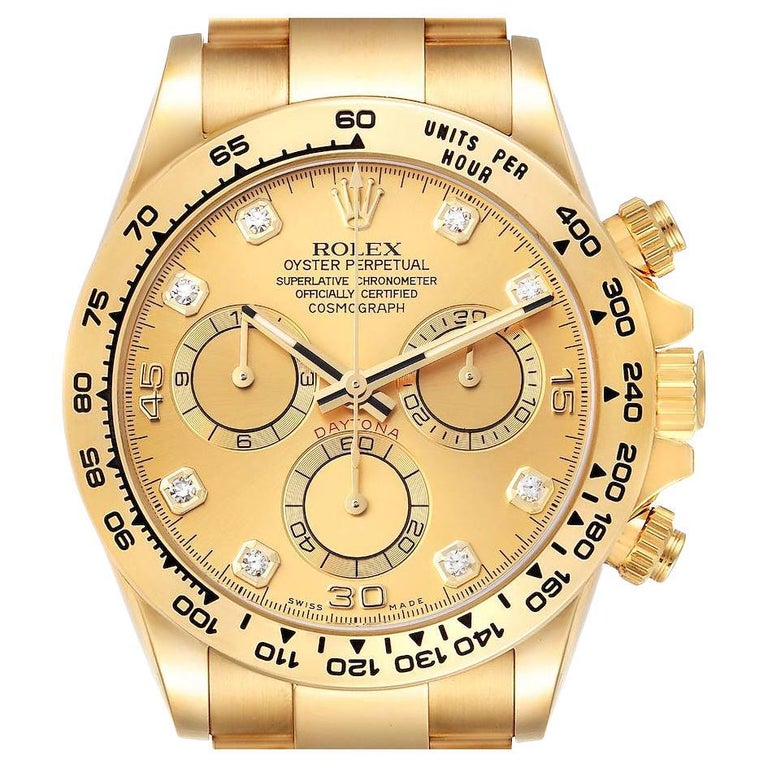 Rolex Daytona Yellow Gold Champagne Diamond Dial Mens Watch 116508 For Sale  at 1stDibs