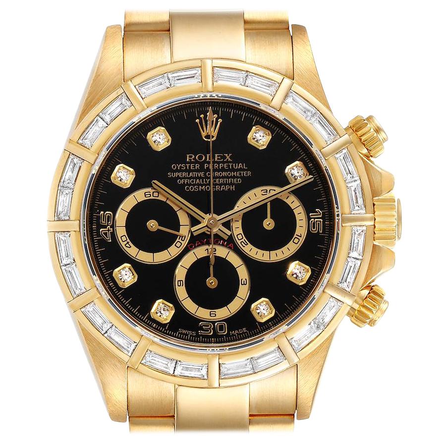 Rolex Daytona Yellow Gold Diamond Dial Bezel Chronograph Men's Watch 16568