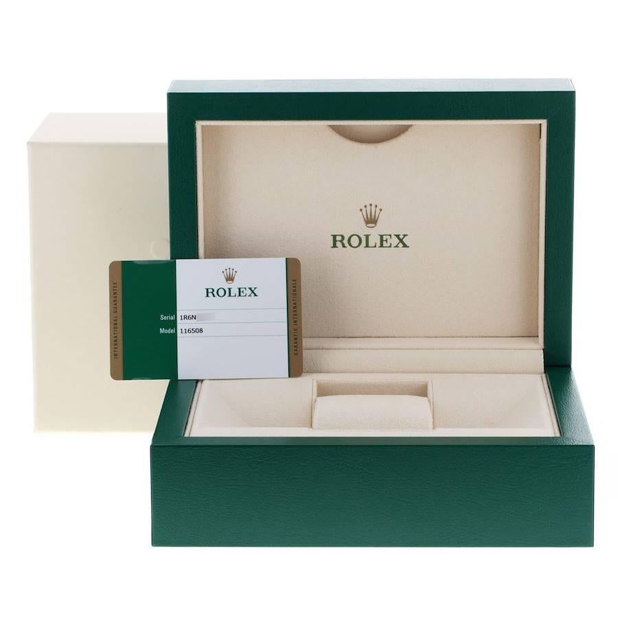 Rolex Daytona Herrenuhr aus Gelbgold mit grünem Zifferblatt 116508 Boxkarte im Angebot 9