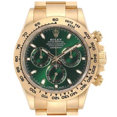 Rolex Daytona Yellow Gold Green Dial Men's Watch 116508 Box Card