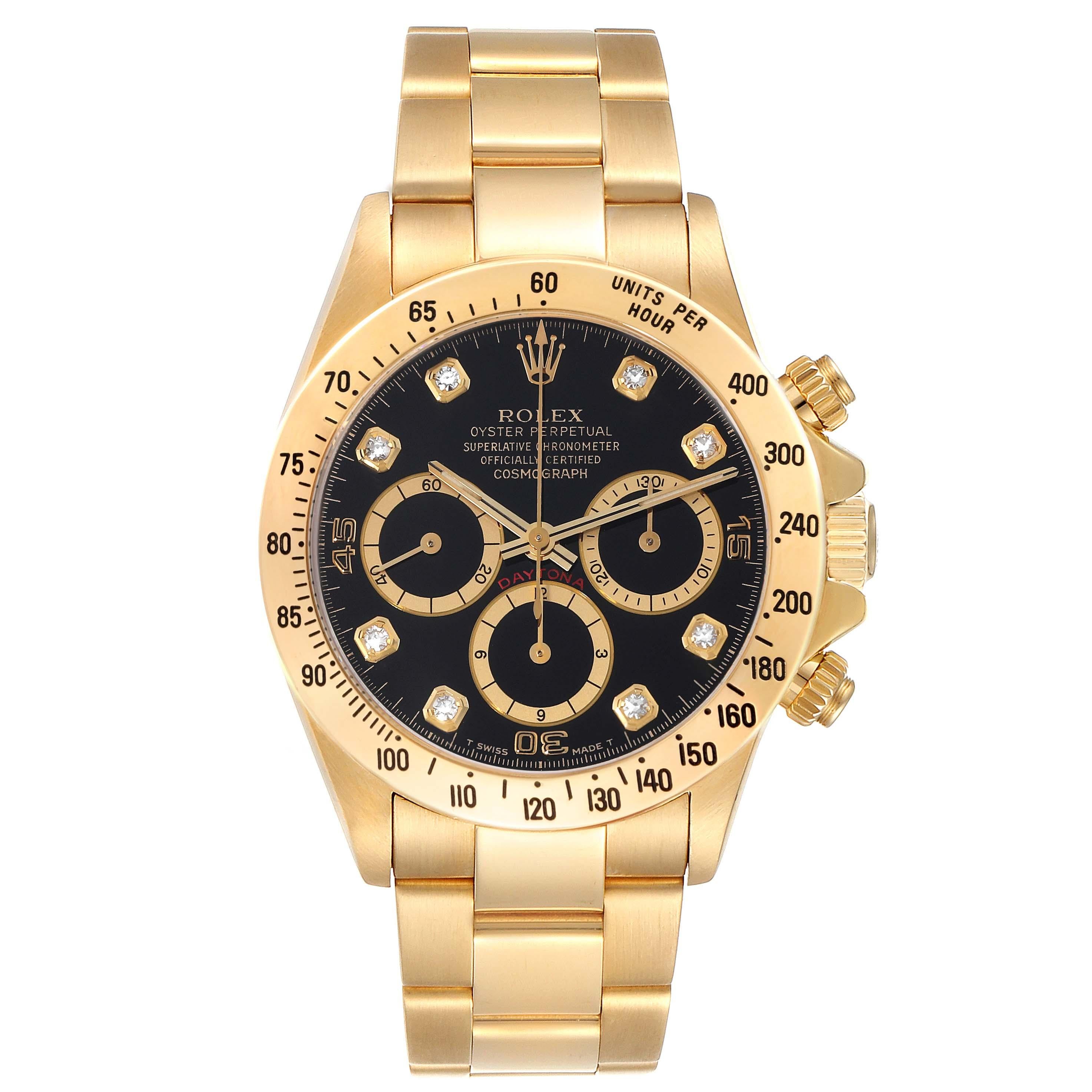 Rolex Daytona Yellow Gold Inverted 6 Diamond Dial Mens Watch 16528 In Excellent Condition For Sale In Atlanta, GA