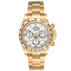 Rolex Daytona Yellow Gold MOP Diamond Dial Mens Watch 116508 Box Card