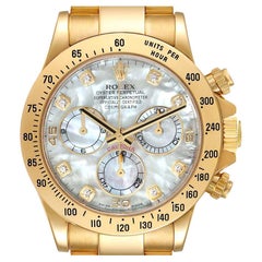 Rolex Daytona Yellow Gold MOP Diamond Dial Mens Watch 116528 Box Card