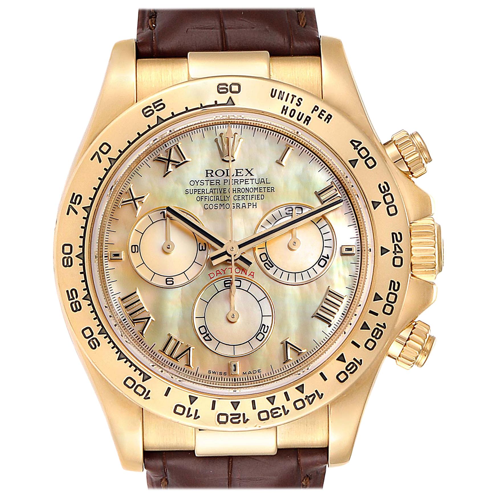 Rolex Daytona Yellow Gold Mother of Pearl Dial Men's Watch 116518 For Sale