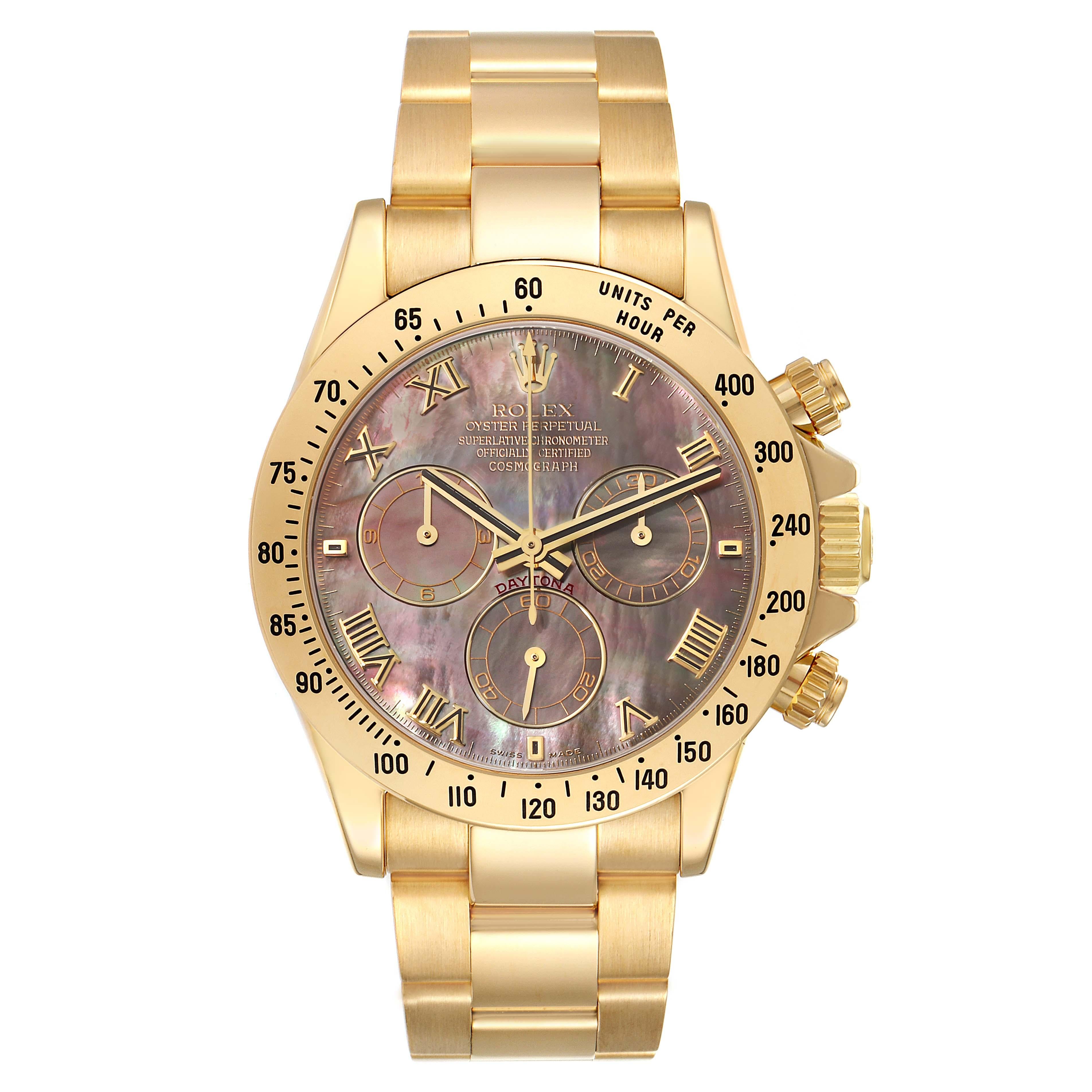 Rolex Daytona Yellow Gold Mother of Pearl Dial Mens Watch 116528 Box Papers For Sale 1