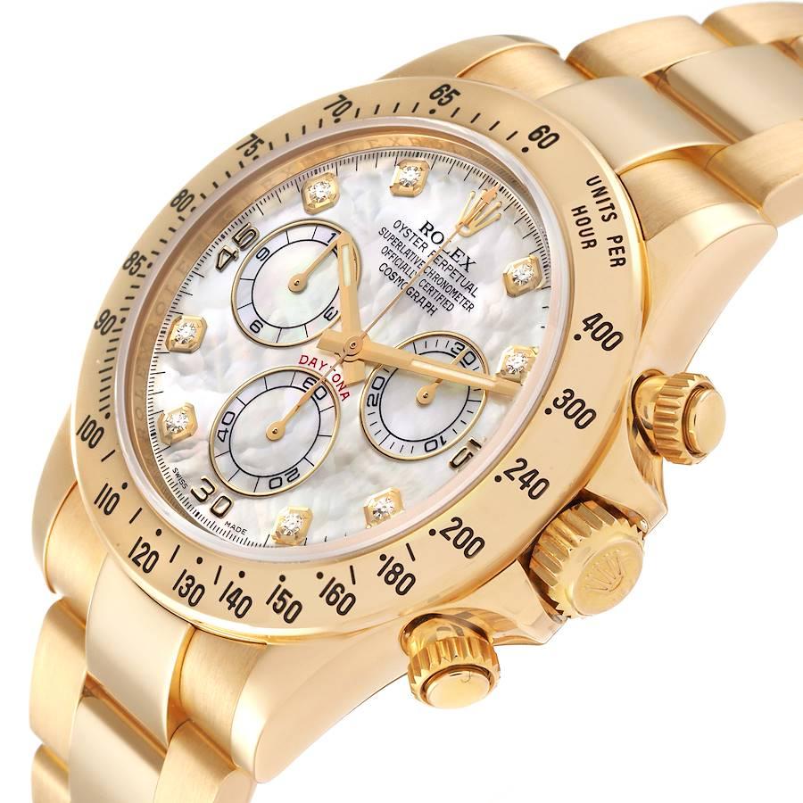 Rolex Daytona Gelbgold Perlmutt-Diamant-Zifferblatt Herrenuhr 116528 im Angebot 2