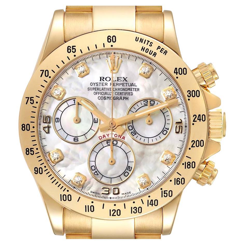 Rolex Daytona Yellow Gold Mother of Pearl Diamond Dial Mens Watch 116528 For Sale