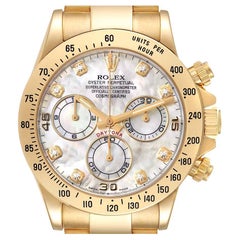 Rolex Daytona Yellow Gold Mother of Pearl Diamond Dial Mens Watch 116528