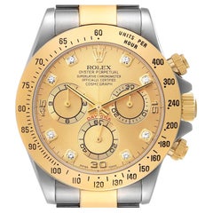 Rolex Daytona Yellow Gold Steel Champagne Diamond Dial Watch 116523 Box Papers