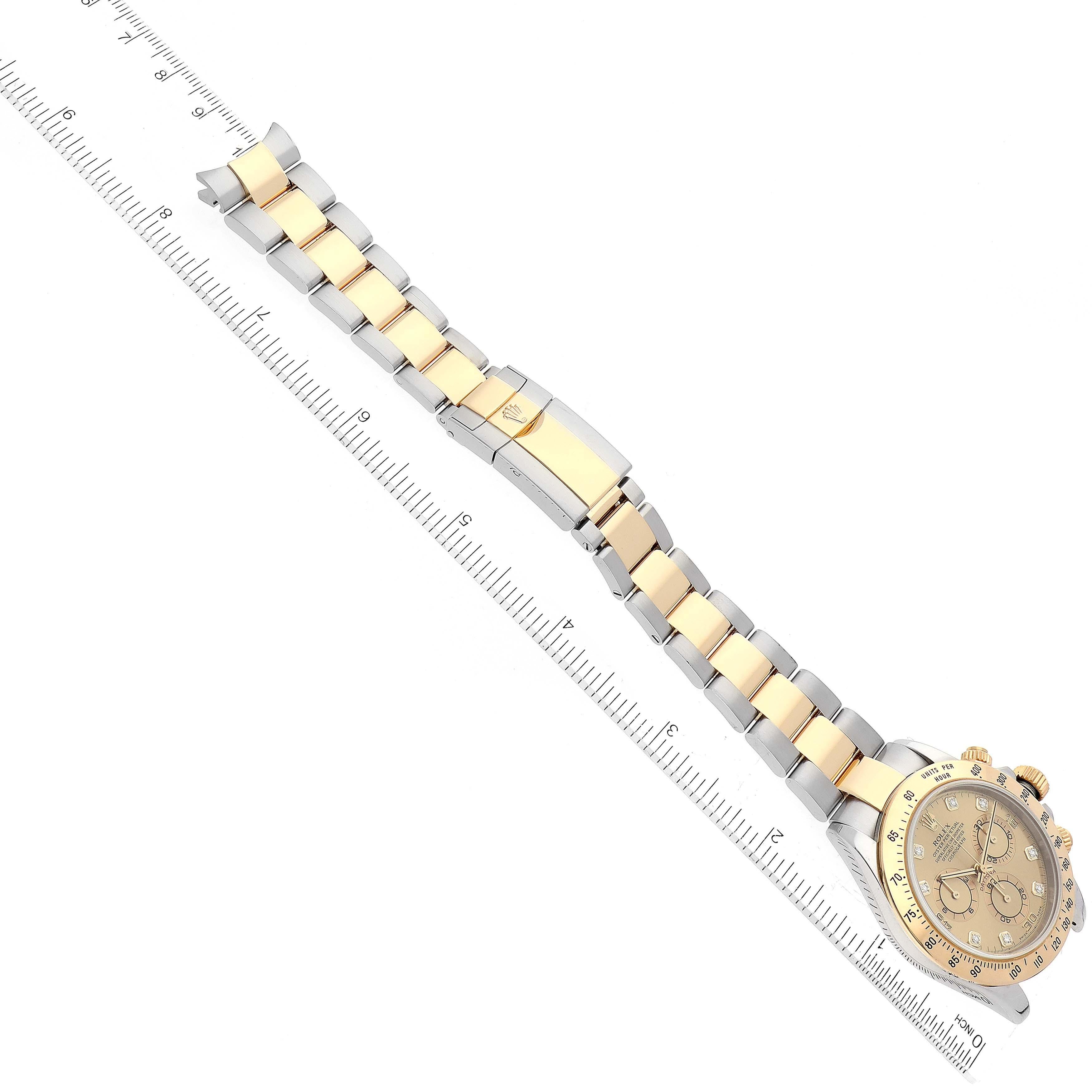 Rolex Daytona Yellow Gold Steel Diamond Dial  Mens Watch 116523 Box Papers For Sale 8