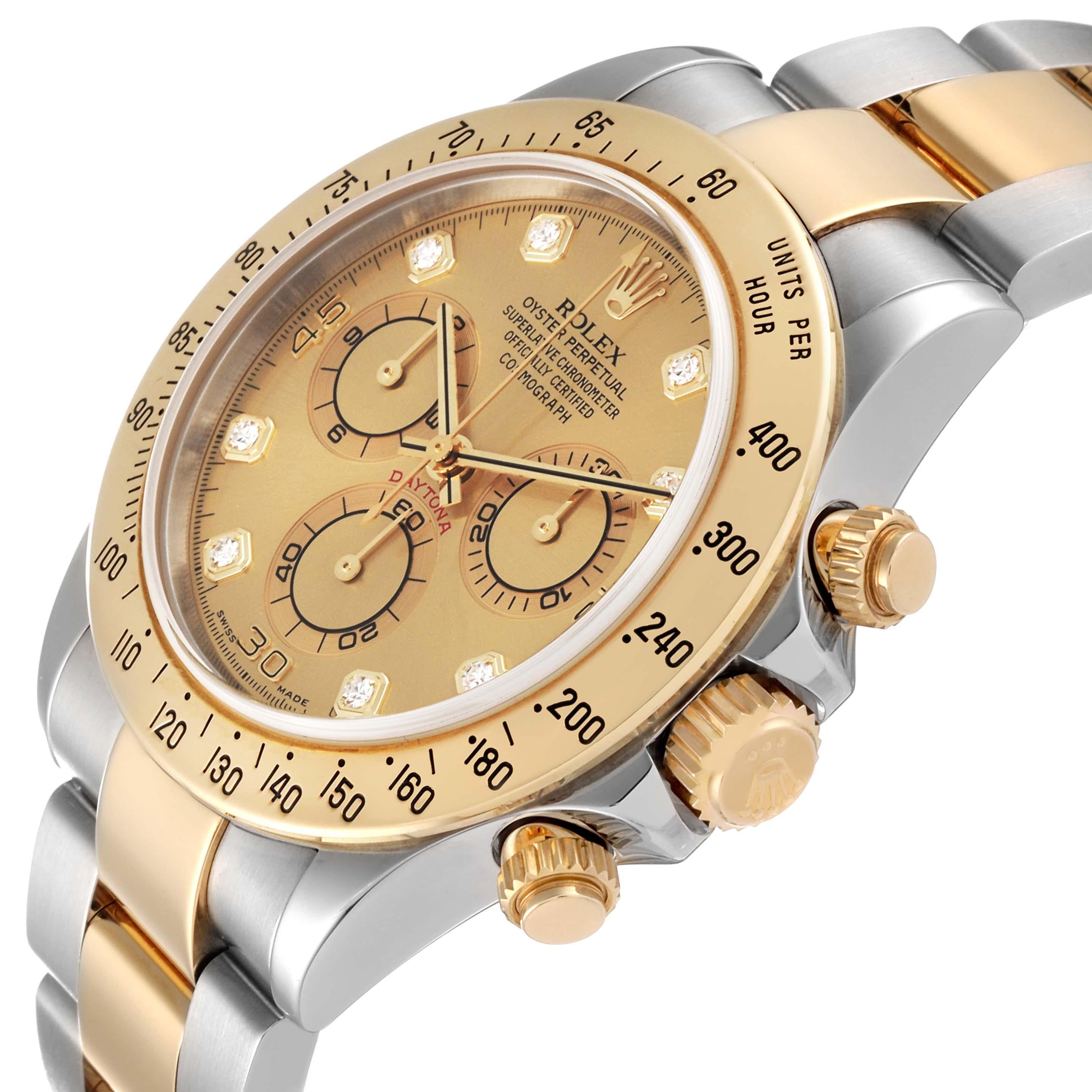 Men's Rolex Daytona Yellow Gold Steel Diamond Dial  Mens Watch 116523 Box Papers For Sale