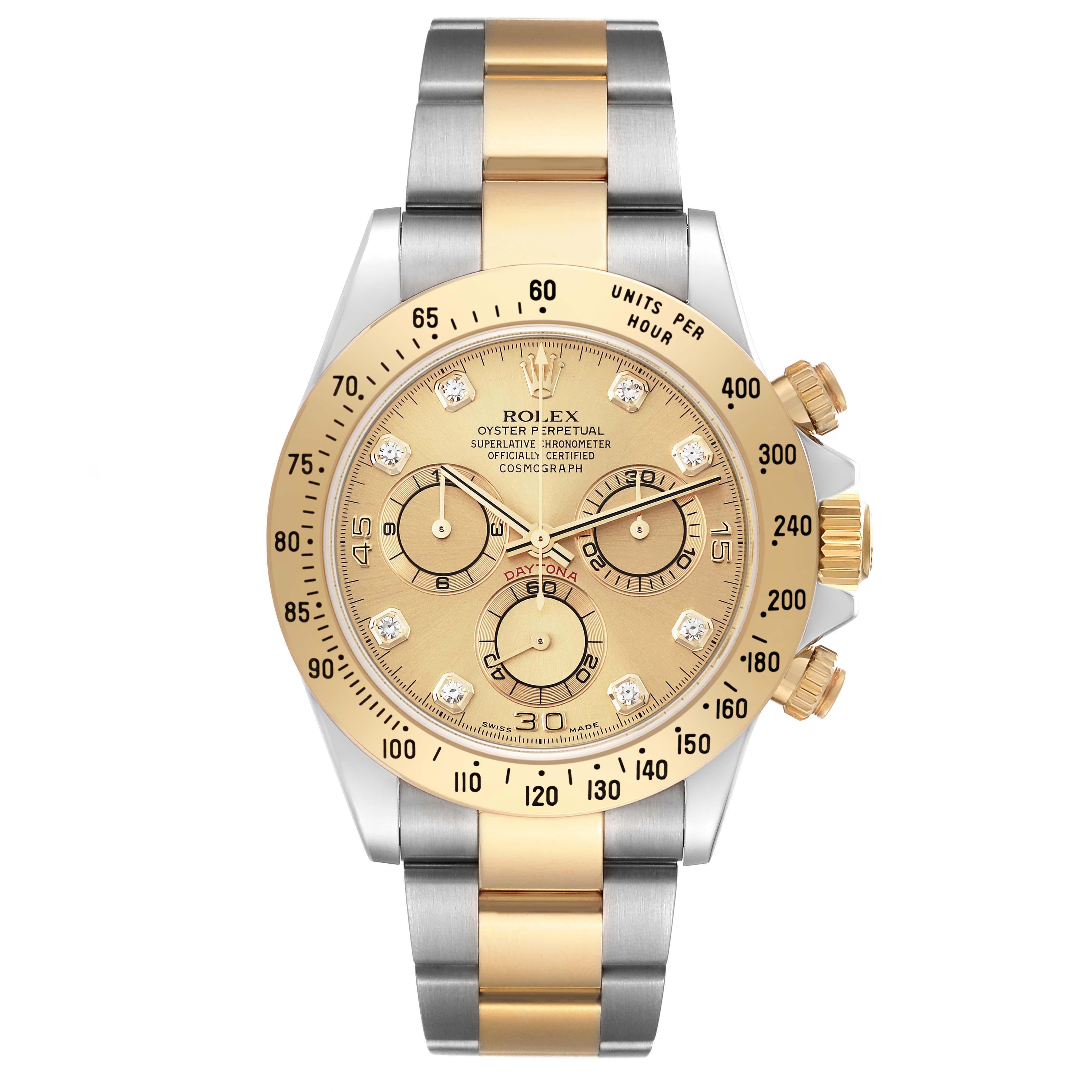 Rolex Daytona Yellow Gold Steel Diamond Dial  Mens Watch 116523 Box Papers For Sale 1