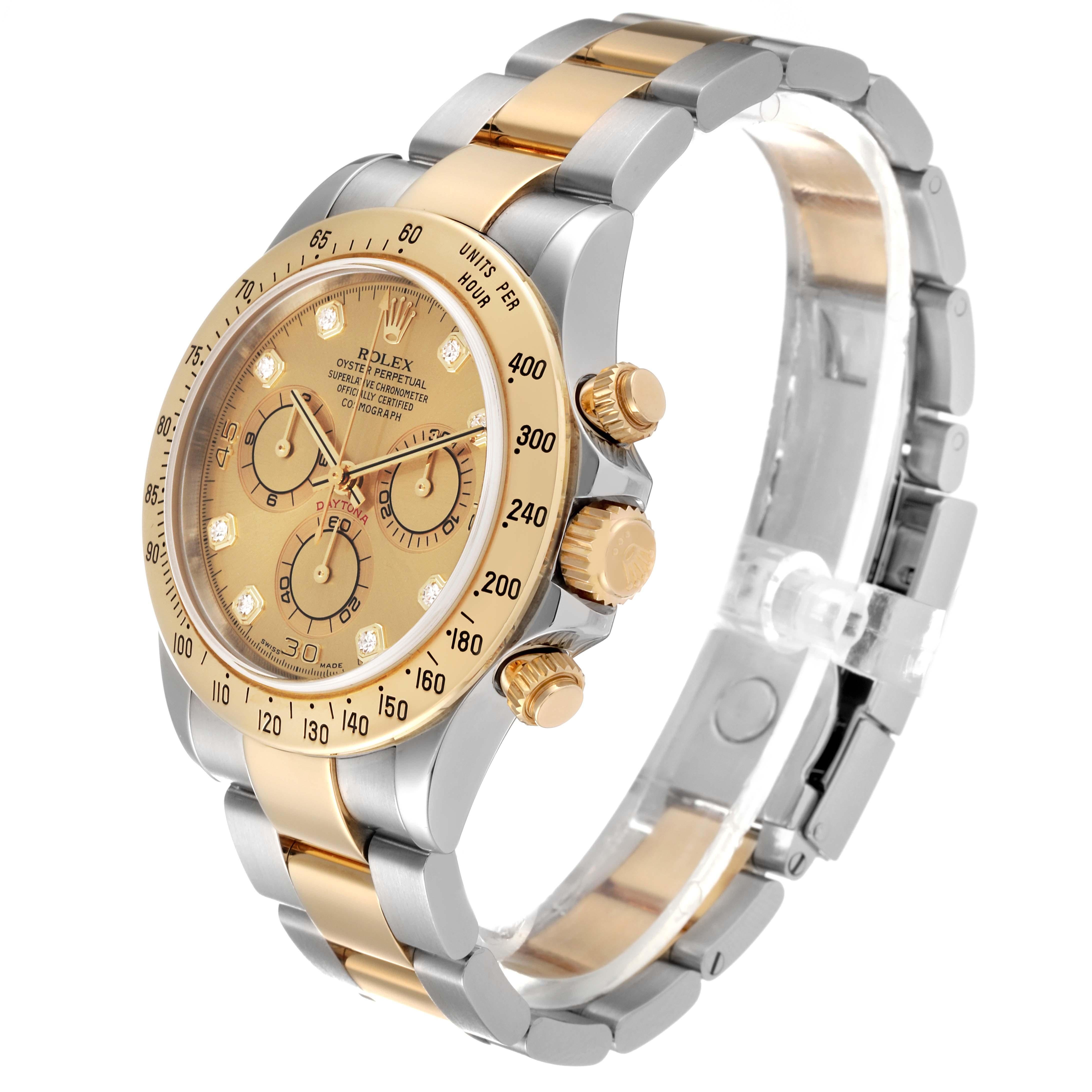 Rolex Daytona Yellow Gold Steel Diamond Dial  Mens Watch 116523 Box Papers For Sale 2