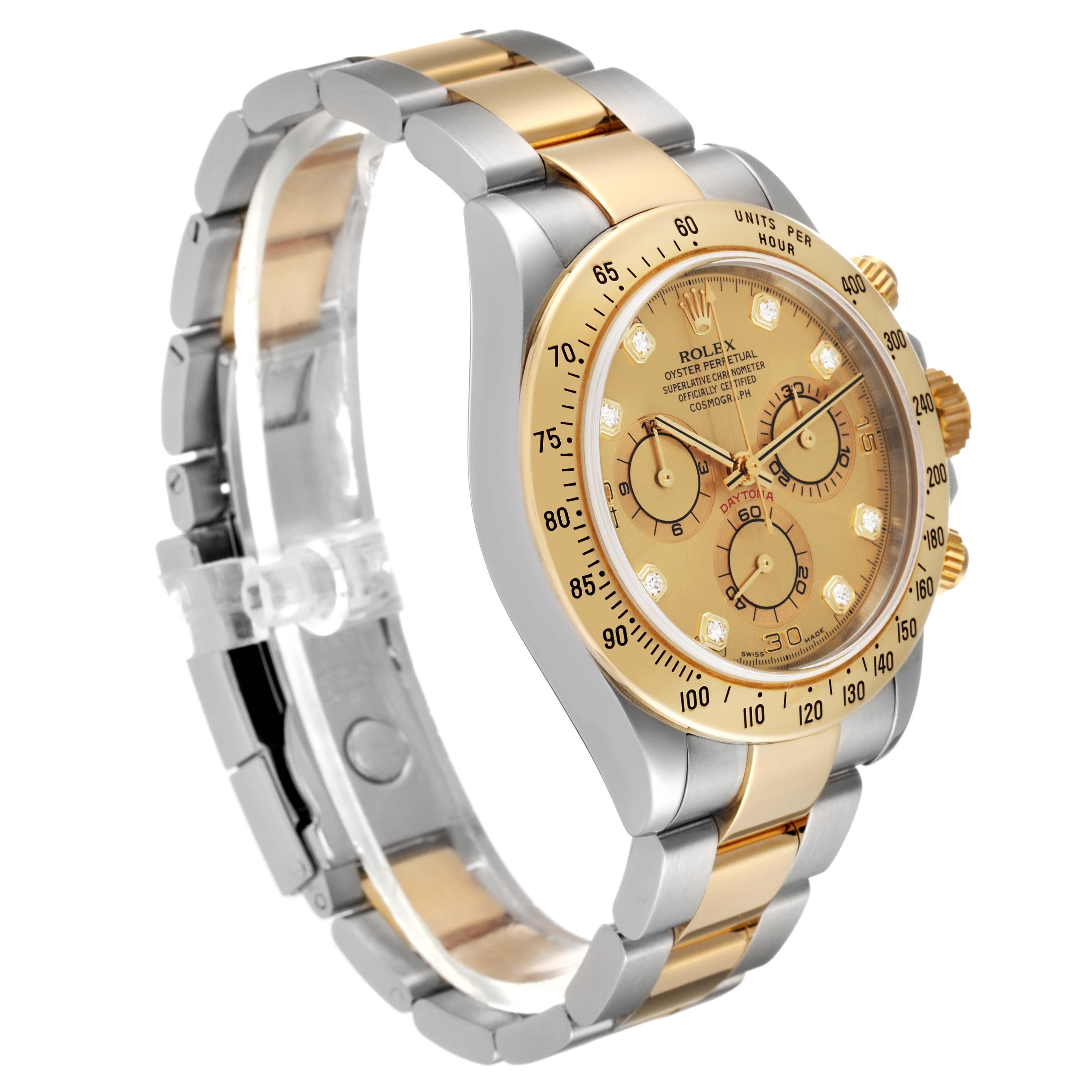 Rolex Daytona Yellow Gold Steel Diamond Dial  Mens Watch 116523 Box Papers For Sale 3