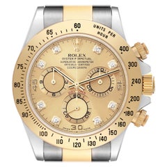 Rolex Daytona Yellow Gold Steel Diamond Dial  Mens Watch 116523 Box Papers