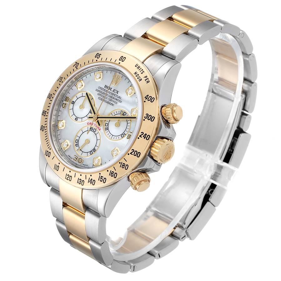 Men's Rolex Daytona Yellow Gold Steel MOP Diamond Mens Watch 116523 For Sale