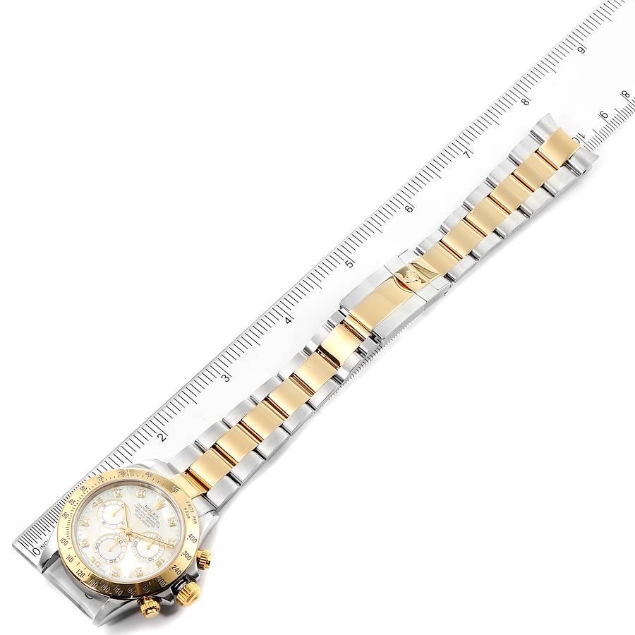 Rolex Daytona Yellow Gold Steel Mother of Pearl Diamond Watch 116523 Box For Sale 6