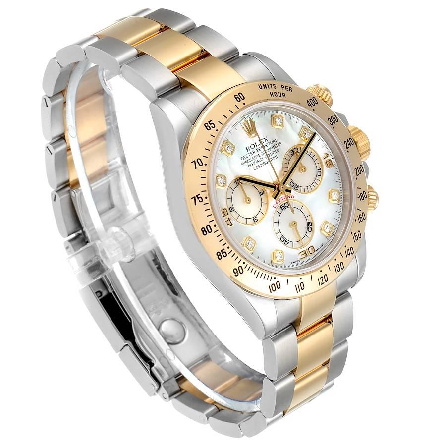 Rolex Daytona Yellow Gold Steel MOP Diamond Watch 116523 Box In Excellent Condition In Atlanta, GA