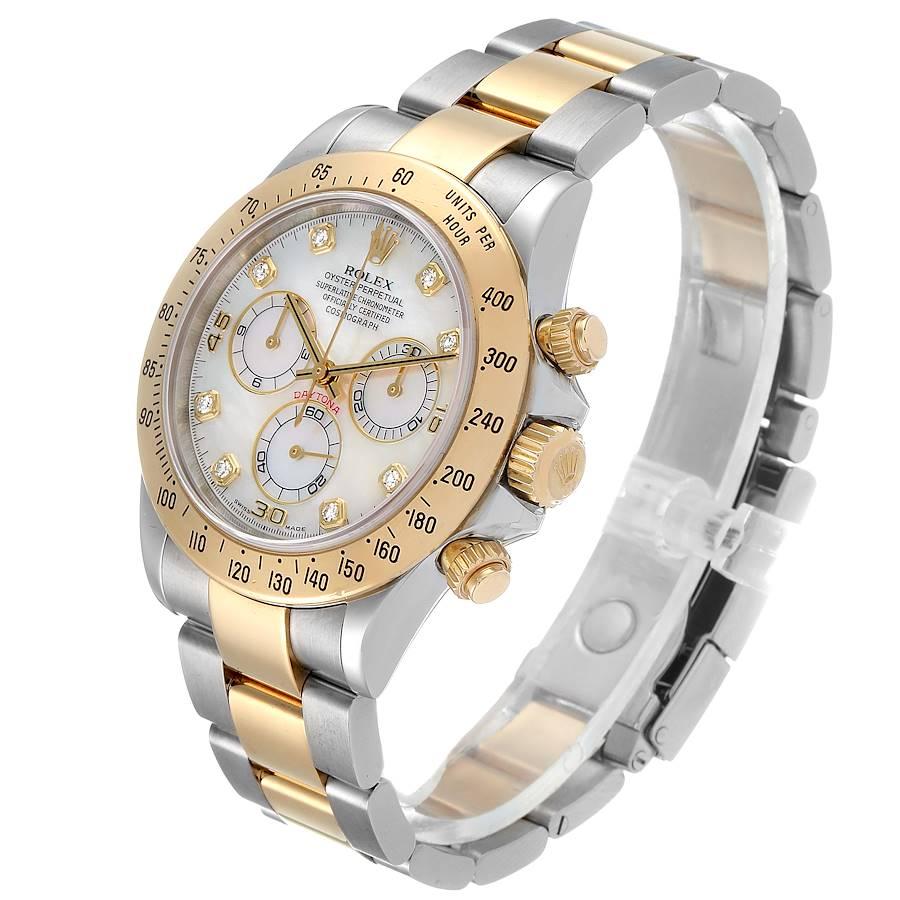 Men's Rolex Daytona Yellow Gold Steel Mother of Pearl Diamond Watch 116523 Box For Sale