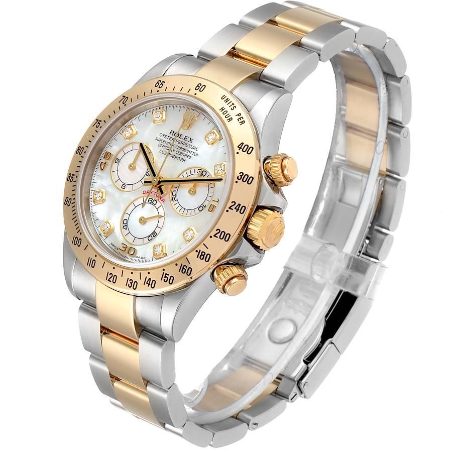 Men's Rolex Daytona Yellow Gold Steel MOP Diamond Watch 116523 Box