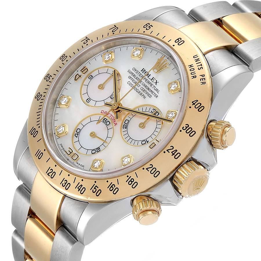 Rolex Daytona Yellow Gold Steel Mother of Pearl Diamond Watch 116523 Box For Sale 1
